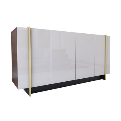 Balcão Buffet Balneário Camboriú 4 Portas 2 Prateleiras Off White/Dourado - Panorama Móveis