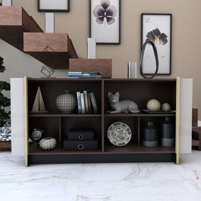 Balcão Buffet Balneário Camboriú 4 Portas 2 Prateleiras Off White/Dourado - Panorama Móveis