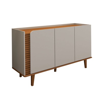 Balcão Buffet Elegance Ripado 3 Portas Cinamomo/Off White - Panorama Móveis