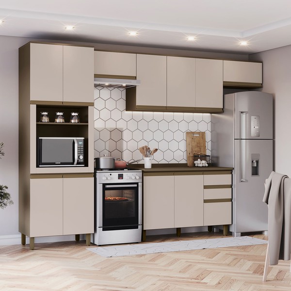 Cozinha Completa Connect 12 Portas 2 Gavetas 100% Mdf Ce797 Duna/Cristal - Henn