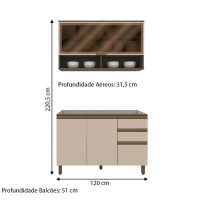 Cozinha Compacta Connect 4 Portas 2 Gavetas com Vidro 100% Mdf Duna/Cristal - Henn
