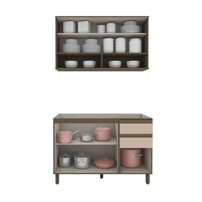 Cozinha Compacta Connect 4 Portas 2 Gavetas com Vidro 100% Mdf Duna/Cristal - Henn