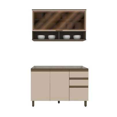 Cozinha Compacta Connect 4 Portas 2 Gavetas com Vidro 100% Mdf Duna/Cristal - Henn