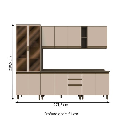 Cozinha Completa Connect 13 Portas 2 Gavetas com Vidro 100% Mdf Duna/Cristal Ii - Henn