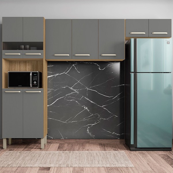 Cozinha Compacta Versalhes 9 Portas com Vidro Freijó/Gris - Kits Paraná