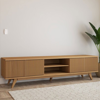 Rack para TV Até 75 Polegadas Silver 4 Portas 1 Prateleira Ripado Cinamomo - Panorama Móveis