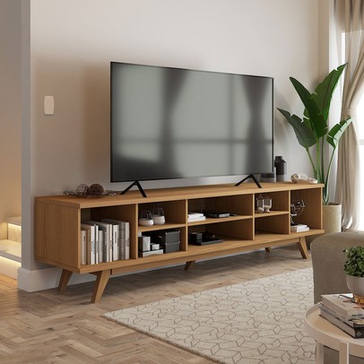 Rack para TV Até 75 Polegadas Silver 4 Portas 1 Prateleira Ripado Cinamomo - Panorama Móveis