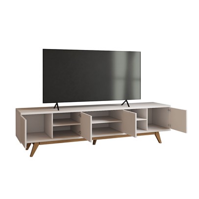 Rack para TV Até 75 Polegadas Silver 4 Portas 1 Prateleira Ripado Cinamomo/Off White - Panorama Móveis