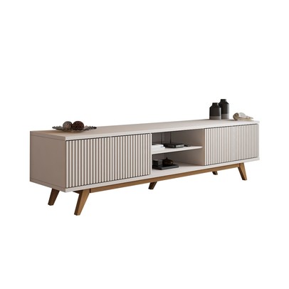 Rack para TV Até 75 Polegadas Silver 4 Portas 1 Prateleira Ripado Cinamomo/Off White - Panorama Móveis