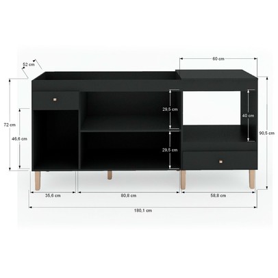 Armário de Cozinha Compacta para Pia 3 Portas 2 Gavetas Espaço para Forno e Cooktop Itália Preto - Panorama Móveis