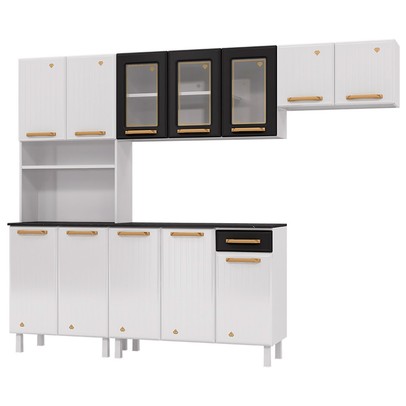 Armário de Cozinha Compacta de Aço Completa Diamante 12 Portas 1 Gaveta Branco/Preto 818489 - Pnr Móveis
