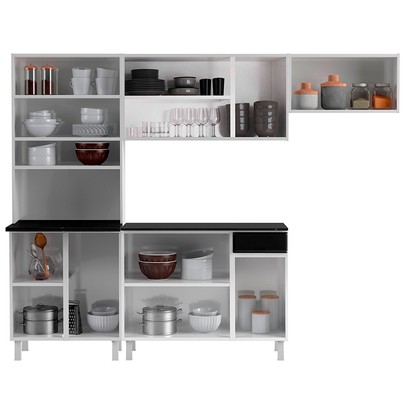 Armário de Cozinha Compacta de Aço Completa Diamante 12 Portas 1 Gaveta Branco/Preto 818489 - Pnr Móveis