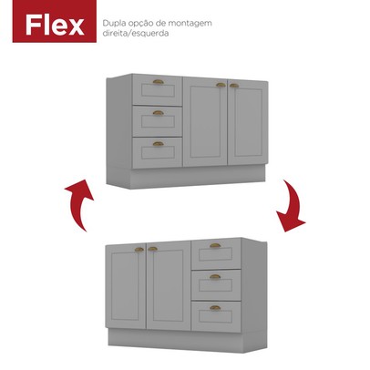 Armário de Cozinha Compacta para Pia 120 Cm Americana 2 Portas 3 Gavetas 100% Mdf Cinza - Pnr Móveis