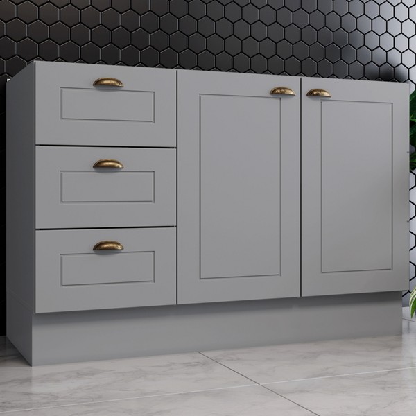 Armário de Cozinha Compacta para Pia 120 Cm Americana 2 Portas 3 Gavetas 100% Mdf Cinza - Pnr Móveis