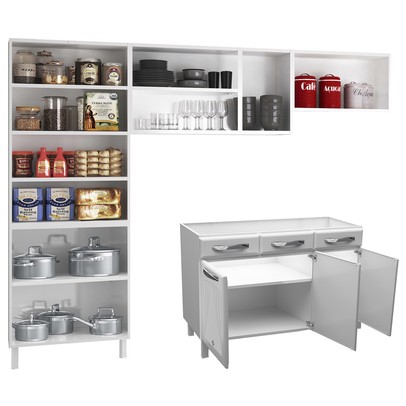 Armário de Cozinha Compacta de Aço Completa Star New 14 Portas 2 Gavetas Branco - Pnr Móveis