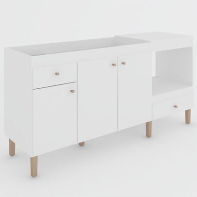 Armário de Cozinha Compacta para Pia 3 Portas 2 Gavetas Espaço para Forno e Cooktop Itália Branco - Panorama Móveis