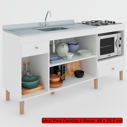 Armário de Cozinha Compacta para Pia 3 Portas 2 Gavetas Espaço para Forno e Cooktop Itália Branco - Panorama Móveis