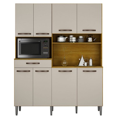 Armário de Cozinha Compacta Pratic 8 Portas 1 Gaveta Cinamomo/Off White  - Pnr Móveis