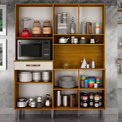 Armário de Cozinha Compacta Pratic 8 Portas 1 Gaveta Cinamomo/Off White  - Pnr Móveis