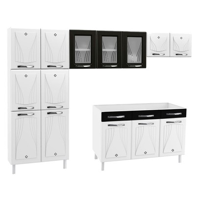 Armário de Cozinha Compacta de Aço Completa Star New 14 Portas 2 Gavetas Branco/Preto - Pnr Móveis