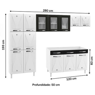 Armário de Cozinha Compacta de Aço Completa Star New 14 Portas 2 Gavetas Branco/Preto - Pnr Móveis