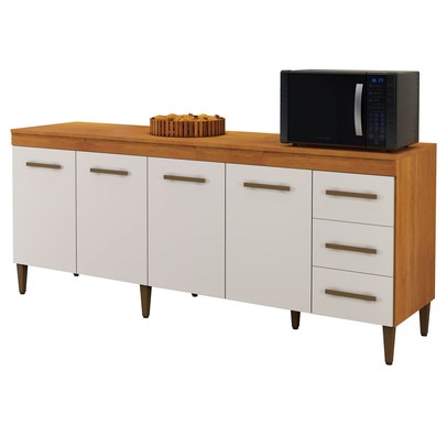 Armário de Cozinha Compacta Atenas 4 Portas 3 Gavetas Nature/Off White - Pnr Móveis