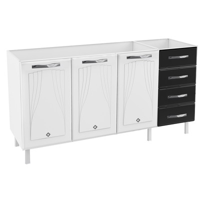 Armário de Cozinha Compacta para Pia em Aço Star New 3 Portas 4 Gavetas Branco/Preto - Pnr Móveis