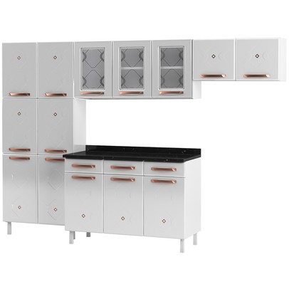 Armário de Cozinha Compacta de Aço Completa Mirage New 14 Portas 3 Gavetas Branco - Pnr Móveis