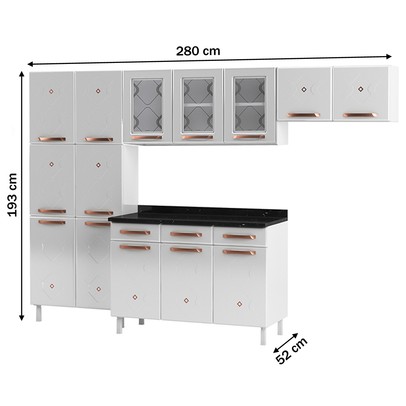 Armário de Cozinha Compacta de Aço Completa Mirage New 14 Portas 3 Gavetas Branco - Pnr Móveis