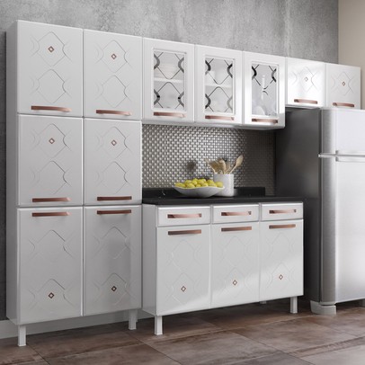 Armário de Cozinha Compacta de Aço Completa Mirage New 14 Portas 3 Gavetas Branco - Pnr Móveis