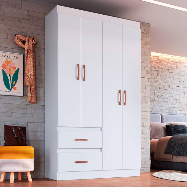 Guarda-Roupa Solteiro Dallas 4 Portas 2 Gavetas Branco Flex - Doripel