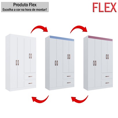 Guarda-Roupa Solteiro Dallas 4 Portas 2 Gavetas Branco Flex - Doripel