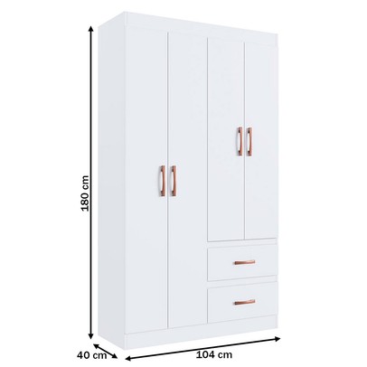 Guarda-Roupa Solteiro Dallas 4 Portas 2 Gavetas Branco Flex - Doripel