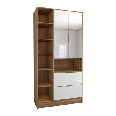 Armário Multiuso Gizé 2 Portas 2 Gavetas com Espelho Cinamomo/Off White - Panorama Móveis