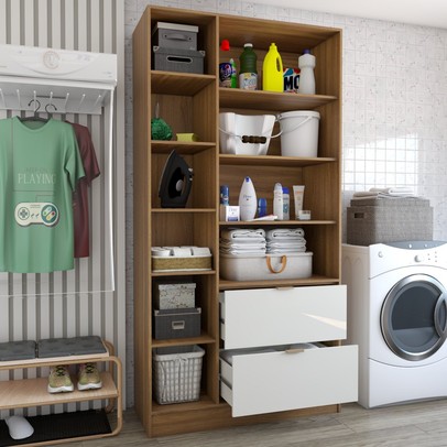 Armário Multiuso Gizé 2 Portas 2 Gavetas com Espelho Cinamomo/Off White - Panorama Móveis