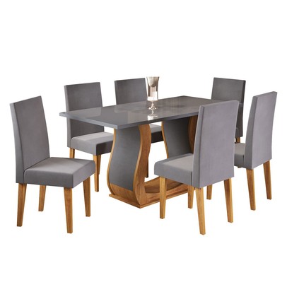 Mesa de Jantar 6 Lugares Americana Mel/Grafite/Veludo Grafite