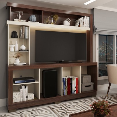 Estante para TV Até 50 Polegadas Malbec 2 Portas Nogueira Real/Off White - Pnr Móveis