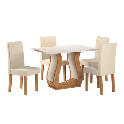 Mesa de Jantar 4 Lugares Benet Mel/Off White/Veludo Pastel - Viero Móveis