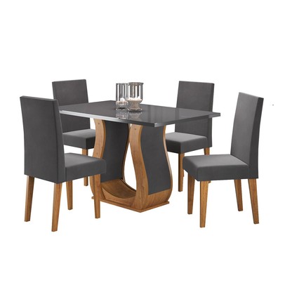 Mesa de Jantar 4 Lugares Benet Mel/Grafite/Veludo Grafite - Viero Móveis