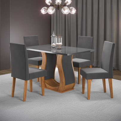 Mesa de Jantar 4 Lugares Benet Mel/Grafite/Veludo Grafite - Viero Móveis