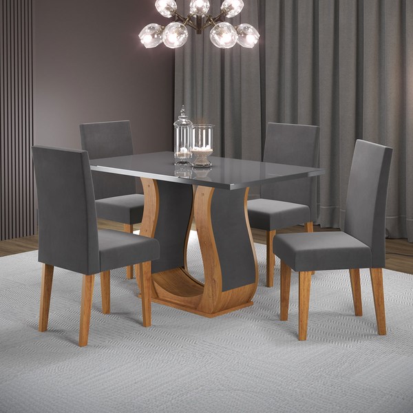 Mesa de Jantar 4 Lugares Benet Mel/Grafite/Veludo Grafite - Viero Móveis