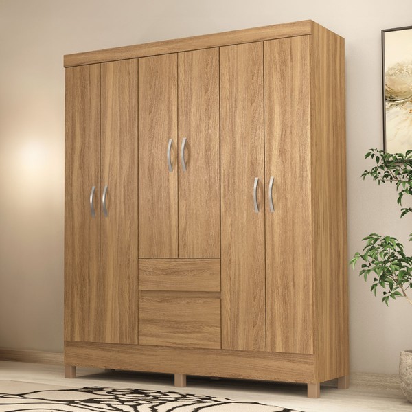 Guarda-Roupa Casal Flash Ii 6 Portas 2 Gavetas Amêndola Touch - Demóbile