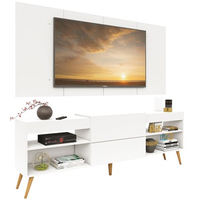 Rack com Painel para TV Até 60 Polegadas Milão 1 Porta 2 Prateleiras Branco - Pm