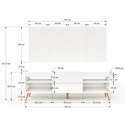 Rack com Painel para TV Até 60 Polegadas Milão 1 Porta 2 Prateleiras Branco - Pm