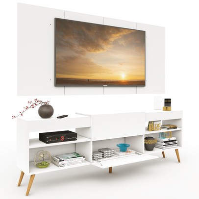 Rack com Painel para TV Até 60 Polegadas Milão 1 Porta 2 Prateleiras Branco - Pm
