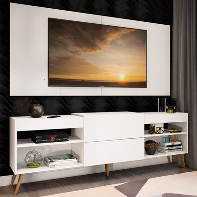 Rack com Painel para TV Até 60 Polegadas Milão 1 Porta 2 Prateleiras Branco - Pm