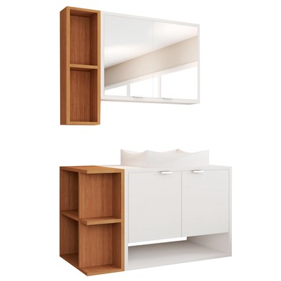 Armário de Banheiro com Cuba Gravatá 4 Portas Branco/Naturalle - Panorama Móveis