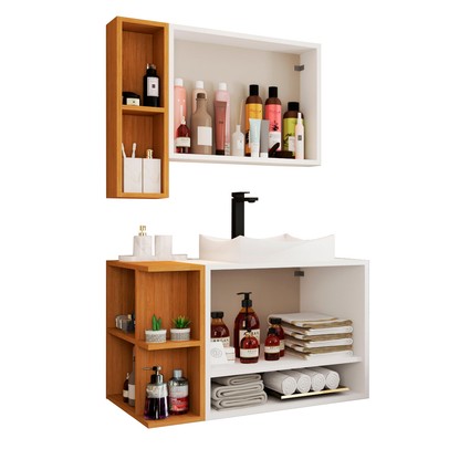 Armário de Banheiro com Cuba Gravatá 4 Portas Branco/Naturalle - Panorama Móveis