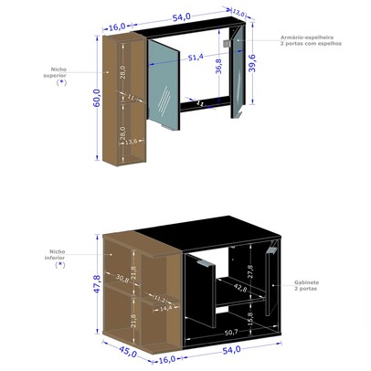 Armário de Banheiro com Cuba Gravatá 4 Portas Branco/Naturalle - Panorama Móveis