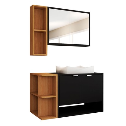Armário de Banheiro com Cuba Gravatá 4 Portas Preto Fosco/Naturalle - Panorama Móveis